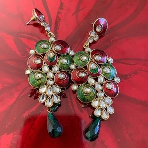 Peacock Red and Green Earrings